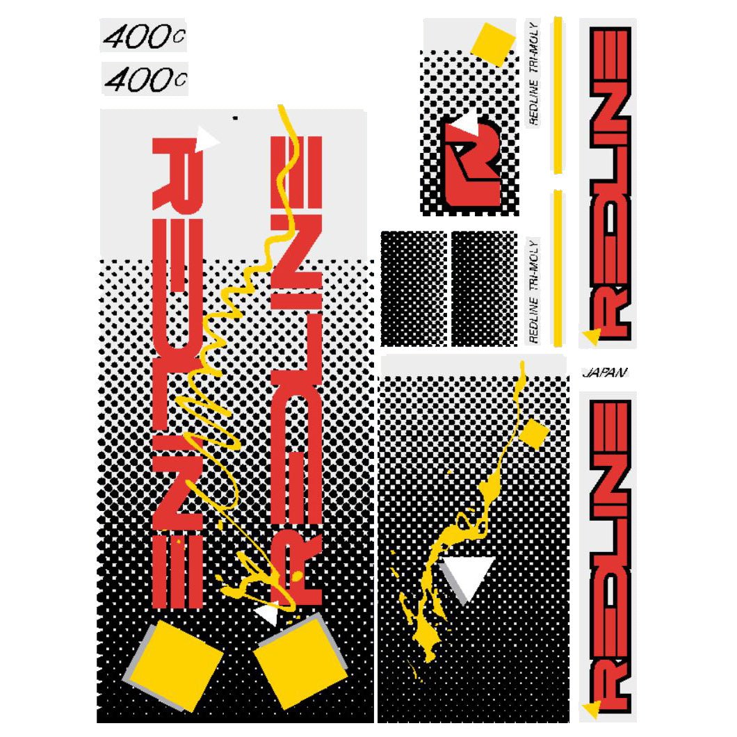 Redline - 1986 400C for Chrome frame RED & YELLOW Decal set - Old school bmx - Bmx Products AU