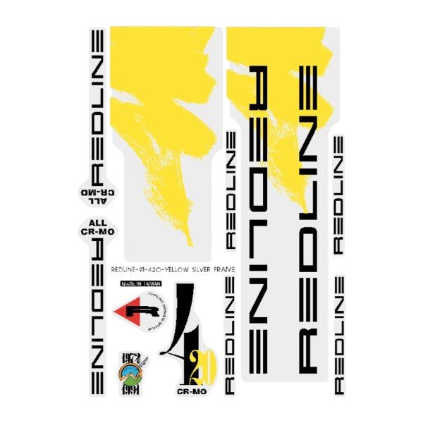 Redline - 1991 - 420 - Decal set for Yellow & Silver frame - Old school bmx - Bmx Products AU