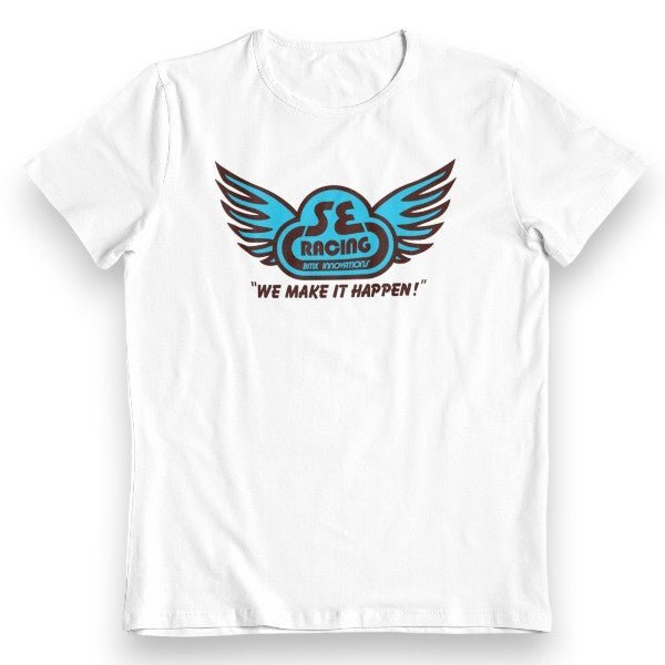 SE Racing - "We make it happen" on White - Old school bmx Mens T-Shirt - Bmx Products AU