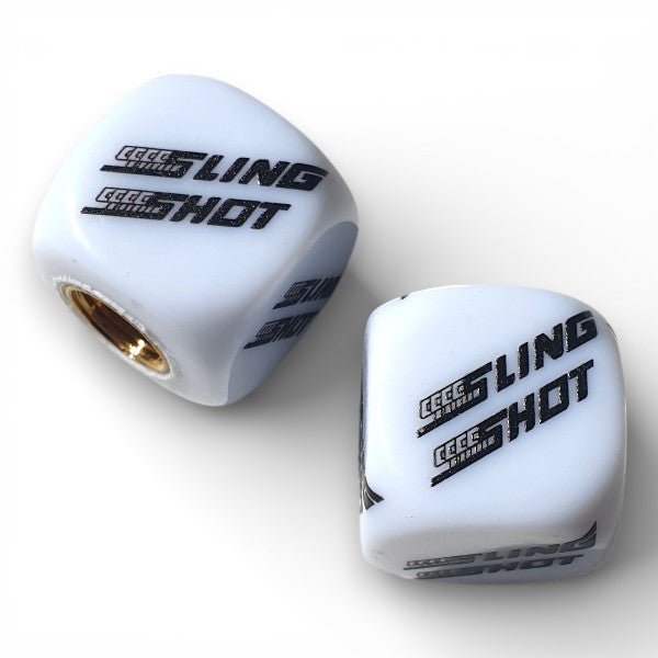 Sling Shot - Logo Dice Tire Valve Caps (Pair) - WHITE - old school bmx - Bmx Products AU
