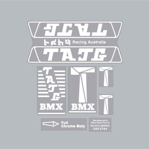 TAJG - White Decal set - Old school bmx - Bmx Products AU