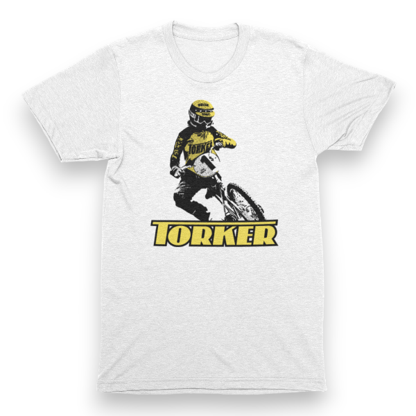 Torker - Racer with logo on White - Old school bmx Mens T-Shirt - Bmx Products AU