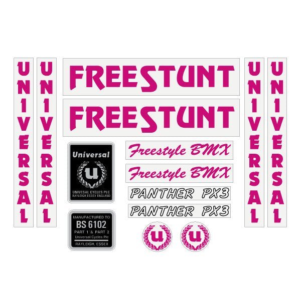 Universal Cycles - Free stunt Panther PX3 - Magenta decal set - Old School BMX - Bmx Products AU