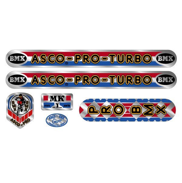 ASCO - PRO TURBO MK1 on chrome - decal set - old school bmx - Bmx Products AU