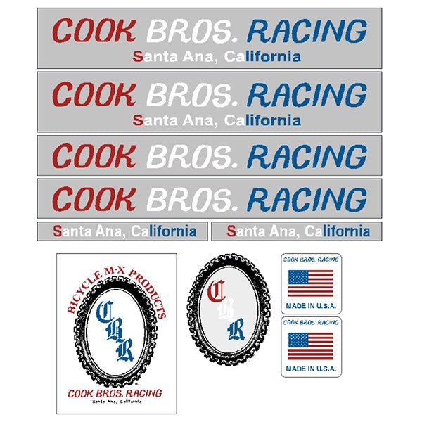 Cook Bros. RED, WHITE and BLUE decal set - Old school bmx - Bmx Products AU