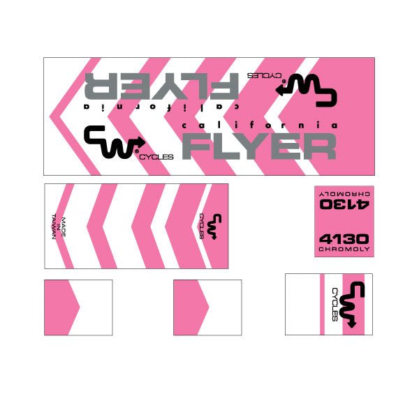 CW - California Flyer - Pink on white decal set - old school bmx - Bmx Products AU