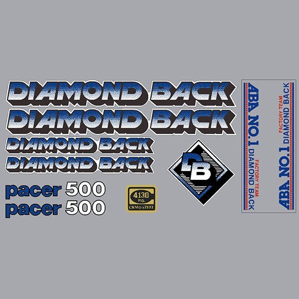Diamond Back - 1984 PACER 500 - BLUE - on WHITE decal set - Old school bmx - Bmx Products AU