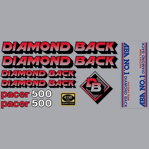 Diamond Back - 1984 PACER 500 - RED - on CLEAR decal set - Old school bmx - Bmx Products AU