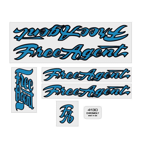 Free Agent - 84 - 89 - Blue & Black on clear decal set - old school bmx - Bmx Products AU