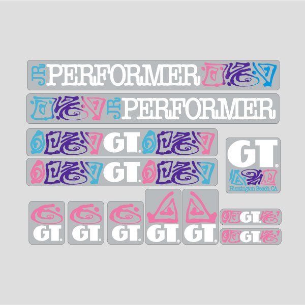 GT - 1989 Performer JR - Blue - White on Clear decal set - Old school bmx - Bmx Products AU