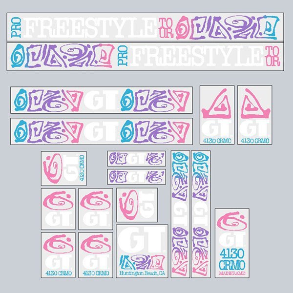GT - 1989 Pro Freestyle TOUR - White on Clear decal set - Old school bmx - Bmx Products AU