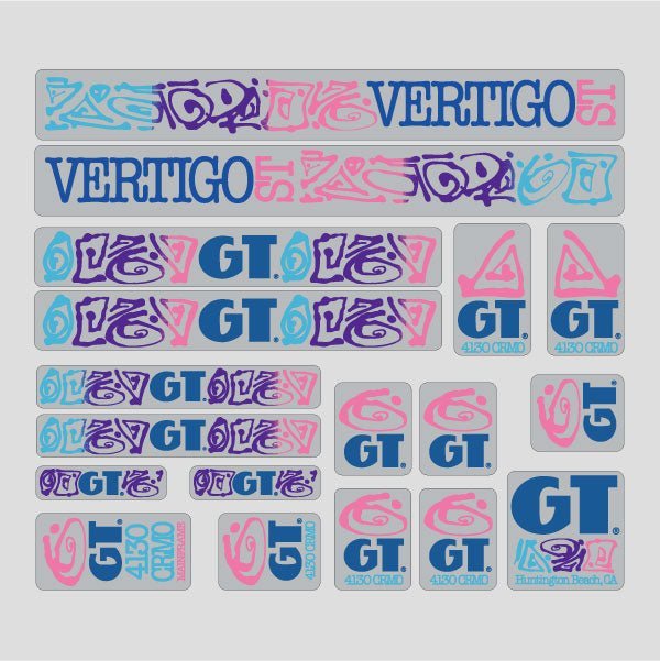 GT - 1989 Vertigo - Blue on Clear decal set - Old school bmx - Bmx Products AU