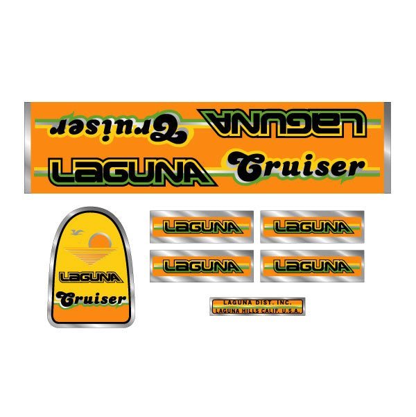 Laguna - Cruiser - Orange Yellow Green on chrome decal set - old school bmx - Bmx Products AU