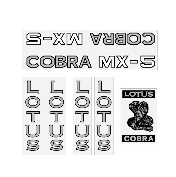 Lotus - Cobra MX5 - BLACK & silver on clear decal set - old school bmx - Bmx Products AU