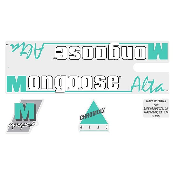 Mongoose - 1987 Alta aqua Decal set - old school bmx - Bmx Products AU