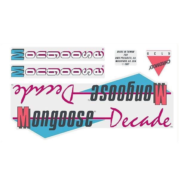 Mongoose - 1987 Decade Decal set - White, Chrome or Mint frame - old school bmx - Bmx Products AU