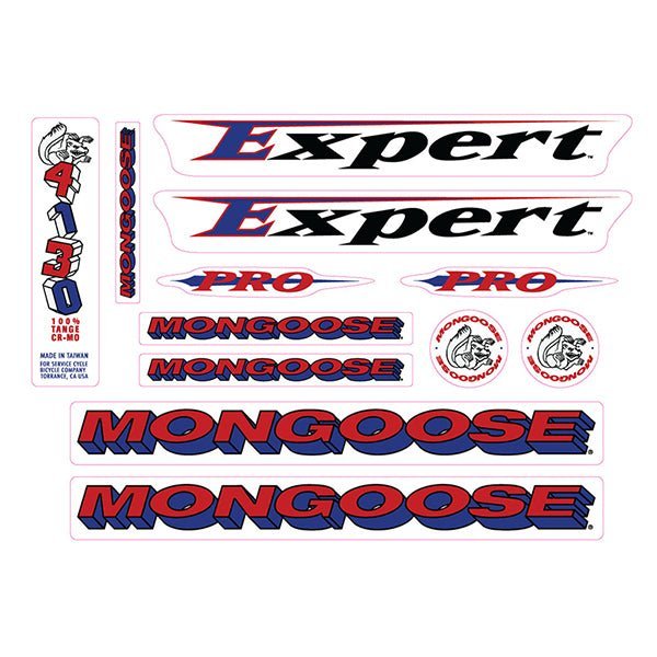 Mongoose - 1995 Expert Pro - Blue Red Decal set - old school bmx - Bmx Products AU
