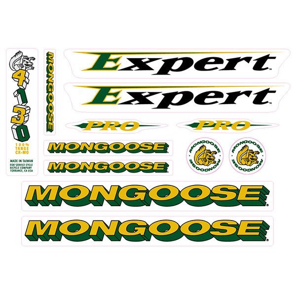 Mongoose - 1995 Expert Pro - Yellow Green Decal set - old school bmx - Bmx Products AU