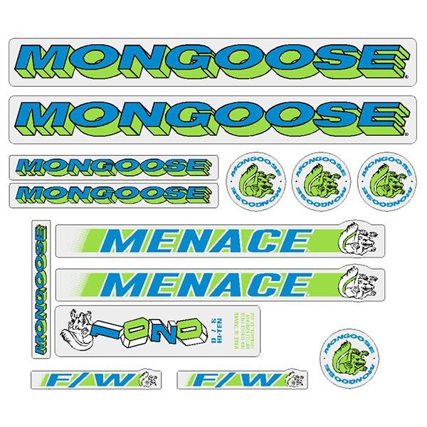 Mongoose - 1995 Menace - Blue Green - Decal set - old school bmx - Bmx Products AU