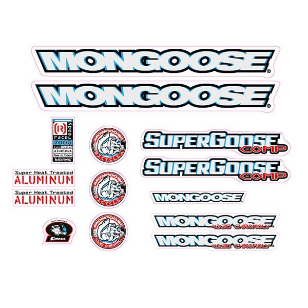 Mongoose - 1996 Supergoose Comp - White Blue decal set - old school bmx - Bmx Products AU