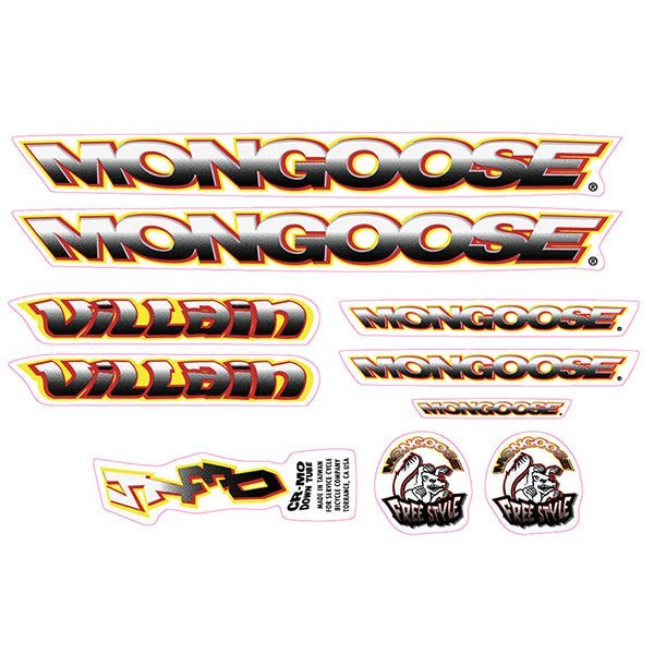 Mongoose - 1997 Villain Red Yellow - Decal set - old school bmx - Bmx Products AU