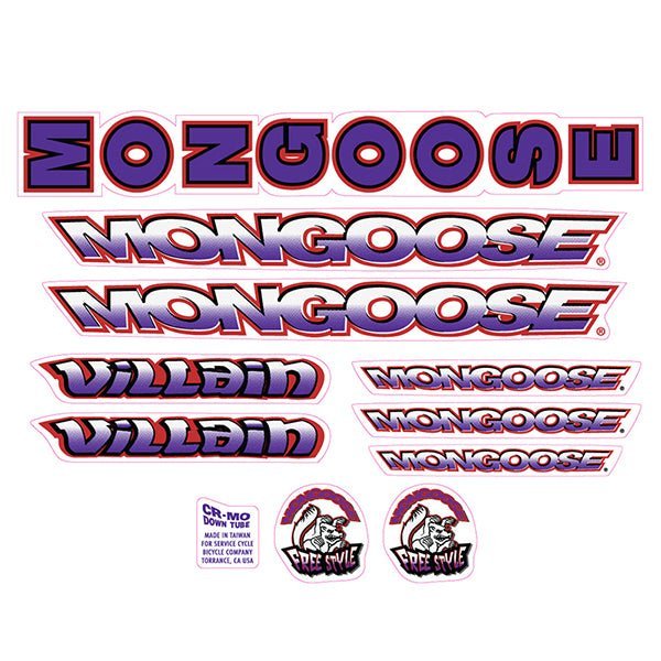 Mongoose - 1998 Villain for Chrome frame - Decal set - old school bmx - Bmx Products AU