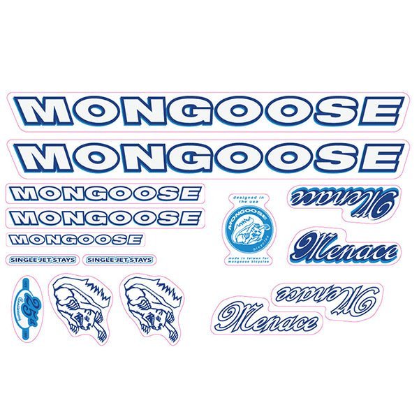 Mongoose - 1999 Menace - Blue White - Decal set - old school bmx - Bmx Products AU