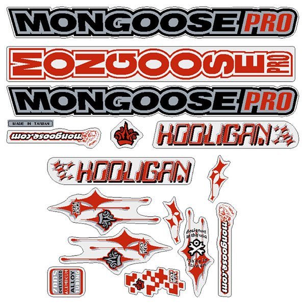 Mongoose - 2001 Hooligan - Silver Red - Decal set - old school bmx - Bmx Products AU