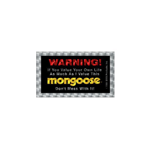 Mongoose 3 color PRISM Warning decal. - Old school bmx - Bmx Products AU