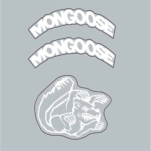 Mongoose - Mid school Stem cap and threadless cap decals WHITE decal - old school bmx - Bmx Products AU