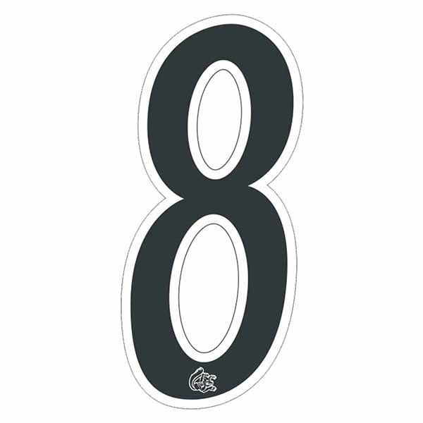 Mongoose plate number 8 decal - White Outline - Old school bmx - Bmx Products AU