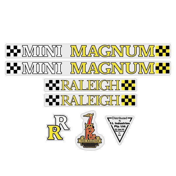 Raleigh - Mini Magnum Yellow on Clear decal set - Old school bmx - Bmx Products AU