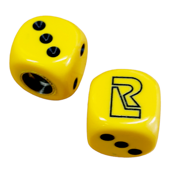 Redline - Dice Tire Valve Caps (Pair) - YELLOW - old school bmx - Bmx Products AU