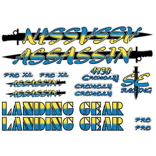 SE Racing - 80'S Assassin blue and yellow with black sword decal set - Old school bmx - Bmx Products AU