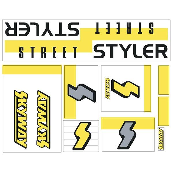 Skyway 1988 - Street Styler FLURO YELLOW decal set - old school bmx - Bmx Products AU