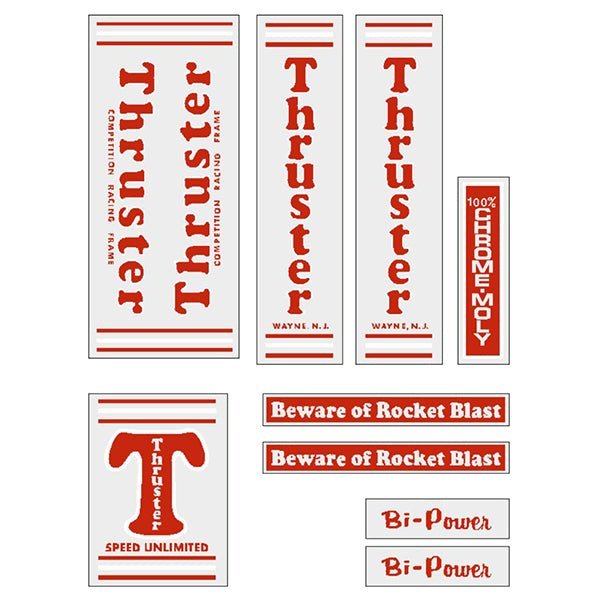 Thruster - BI POWER RED T on CLEAR decal set - old school bmx - Bmx Products AU